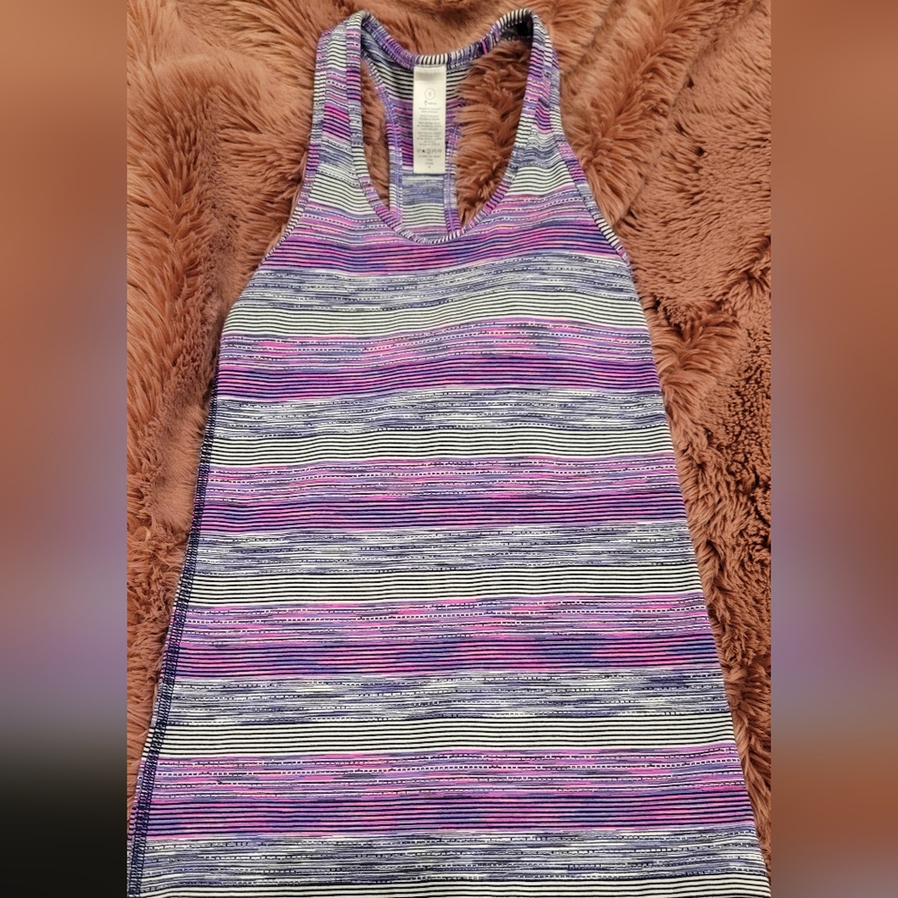 Ivivva By Lululemon Pink Striped Cool Racerback Tank Top